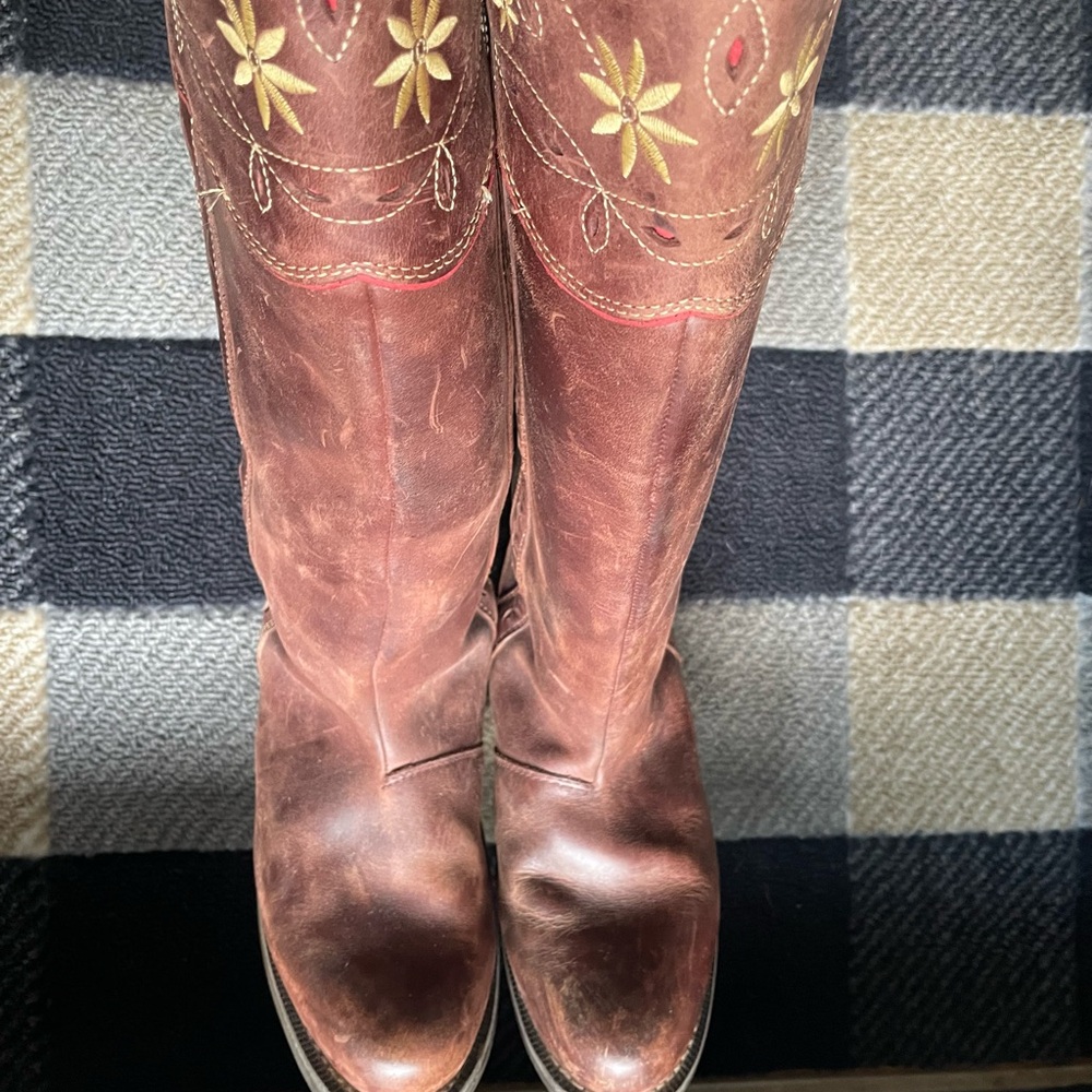 Joules Brown Embroidered Leather Gaucho Boots